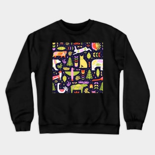 Brightly colored festive Canadian wildlife on a dark background Crewneck Sweatshirt